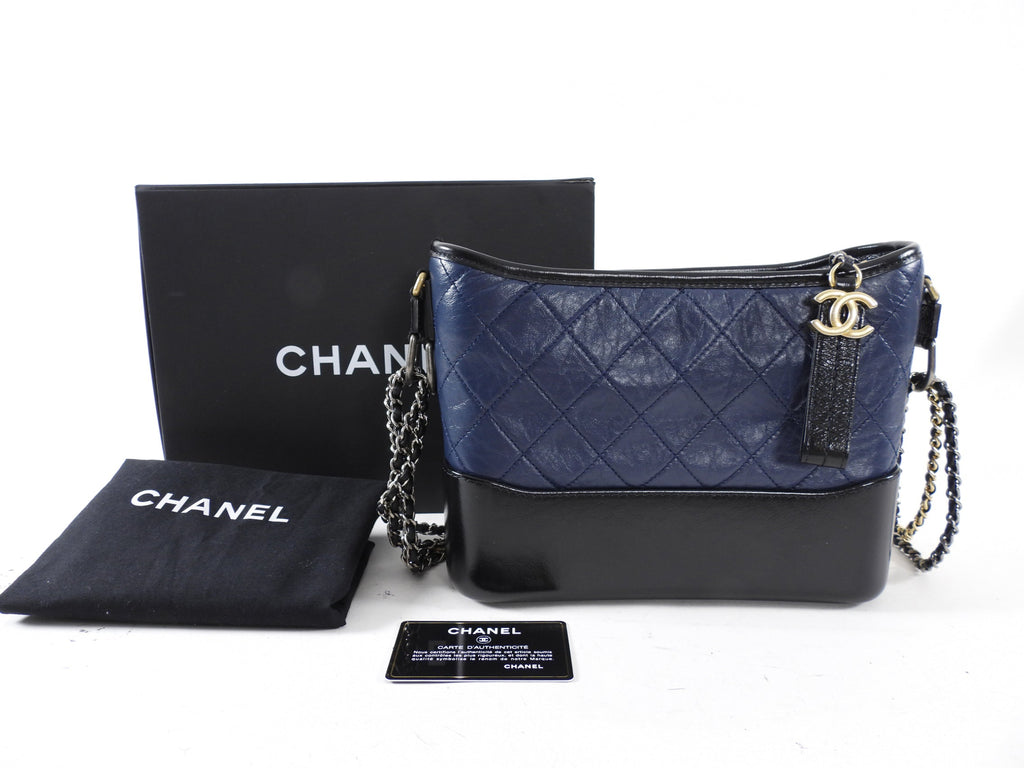 Chanel Gabrielle Navy and Black Medium Chain Strap Hobo Bag