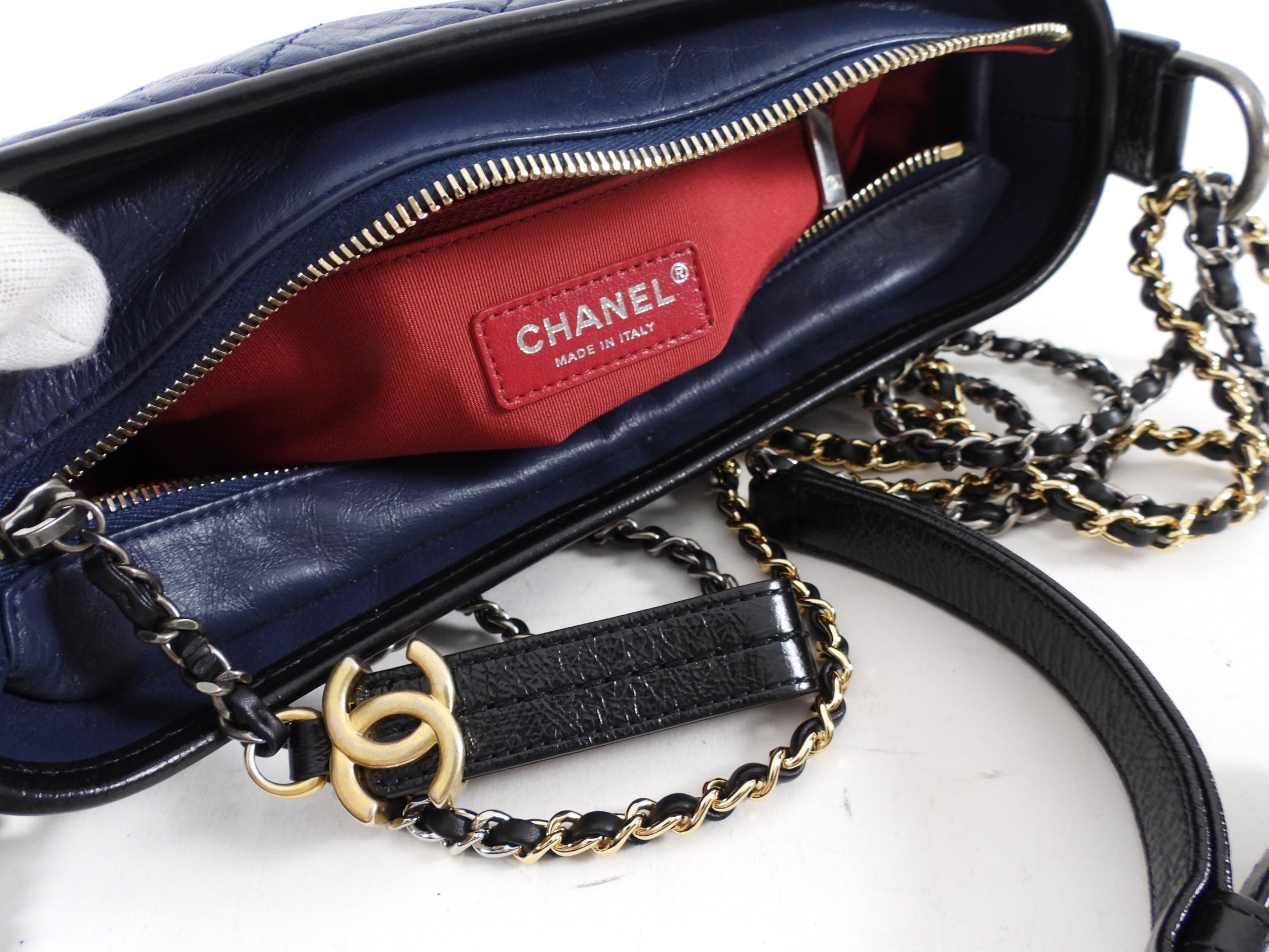 Chanel Gabrielle Navy and Black Medium Chain Strap Hobo Bag