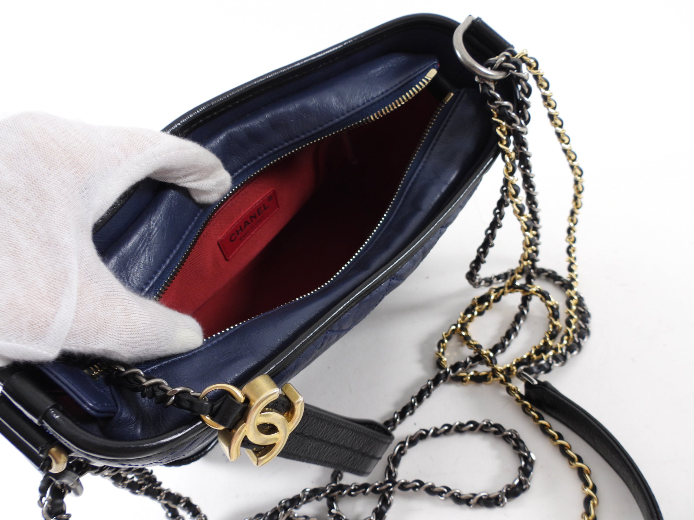 Chanel Gabrielle Navy and Black Medium Chain Strap Hobo Bag