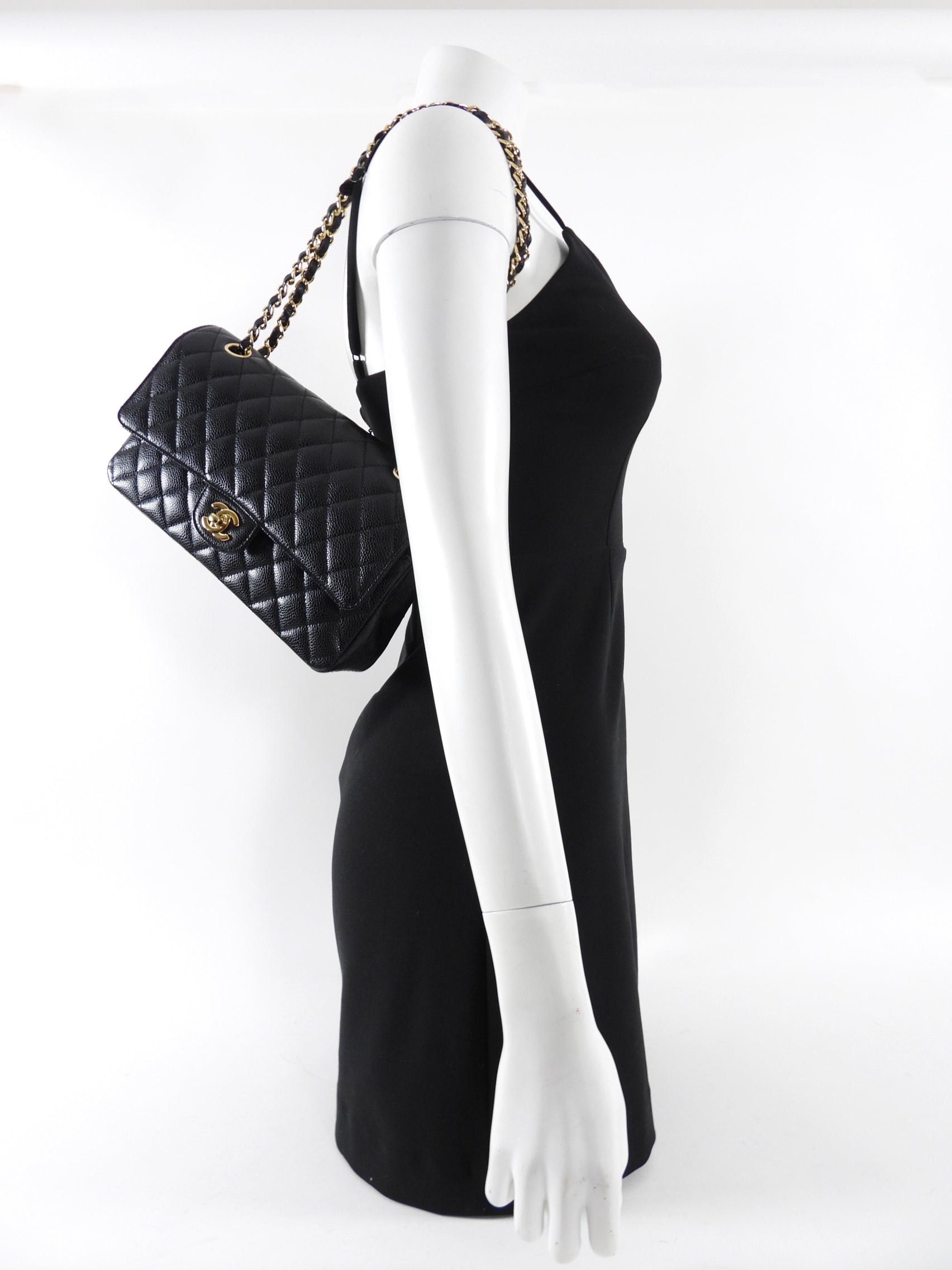 Chanel Black Caviar Quilted Leather Medium Classic Double Flap Bag GHW