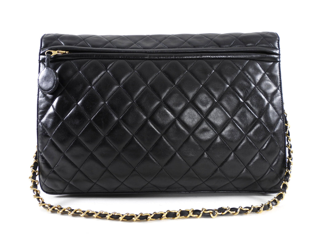 Chanel Vintage 1989 XXL CC Logo Quilted Chain Flap Clutch Bag