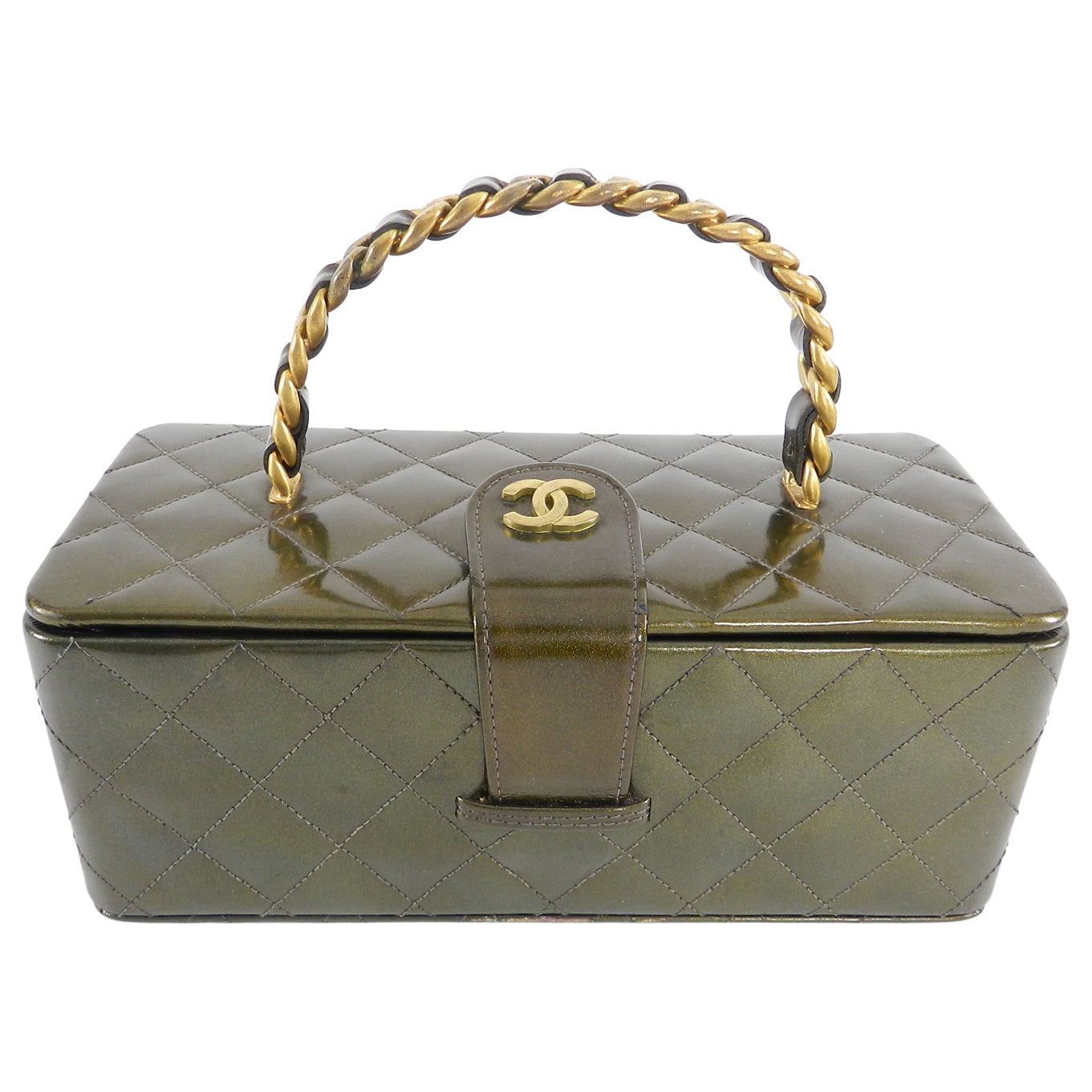 Chanel Vintage 1994 Olive Green Patent Vanity Case Bag