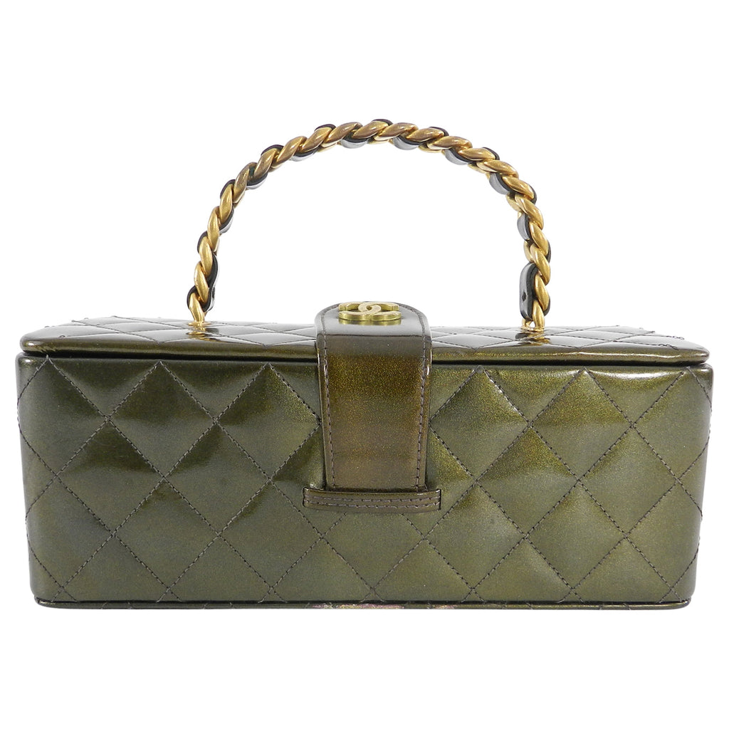 Chanel Vintage 1994 Olive Green Patent Vanity Case Bag