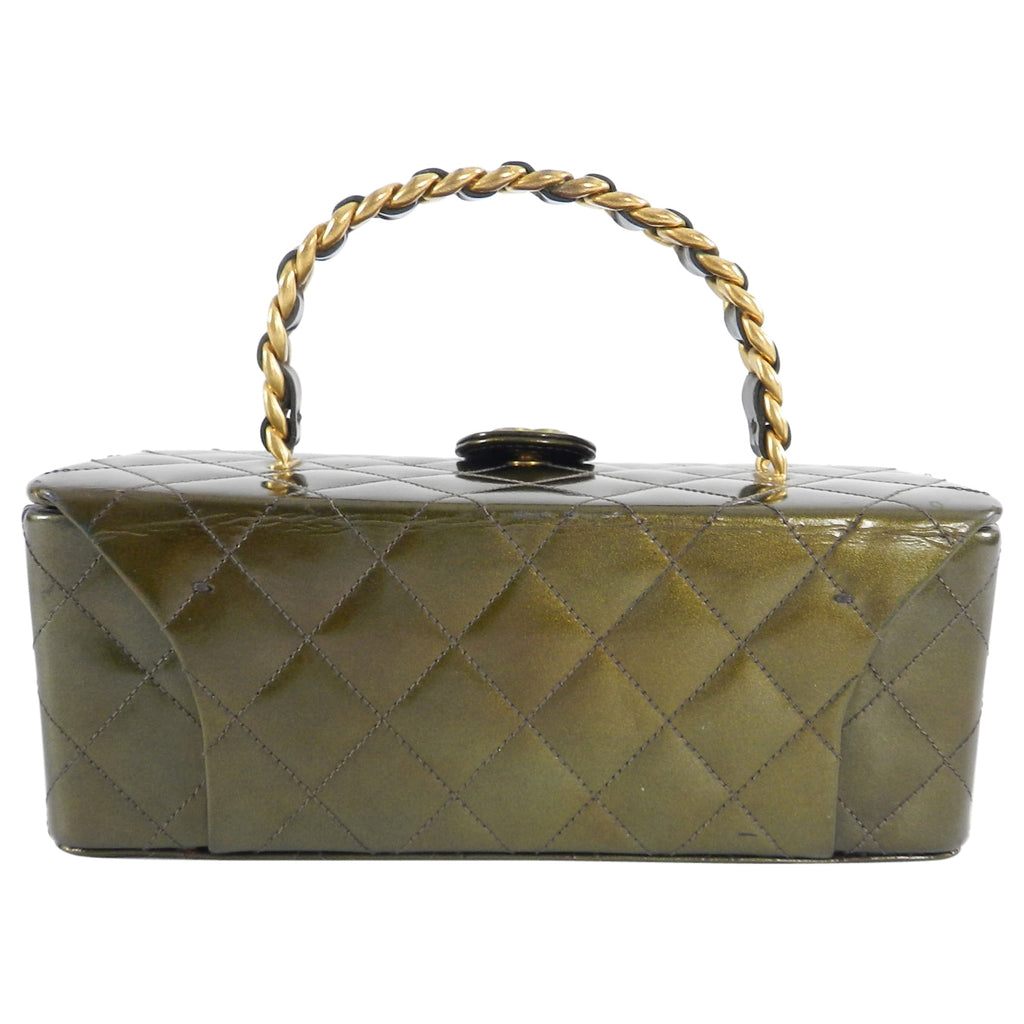 Chanel Vintage 1994 Olive Green Patent Vanity Case Bag