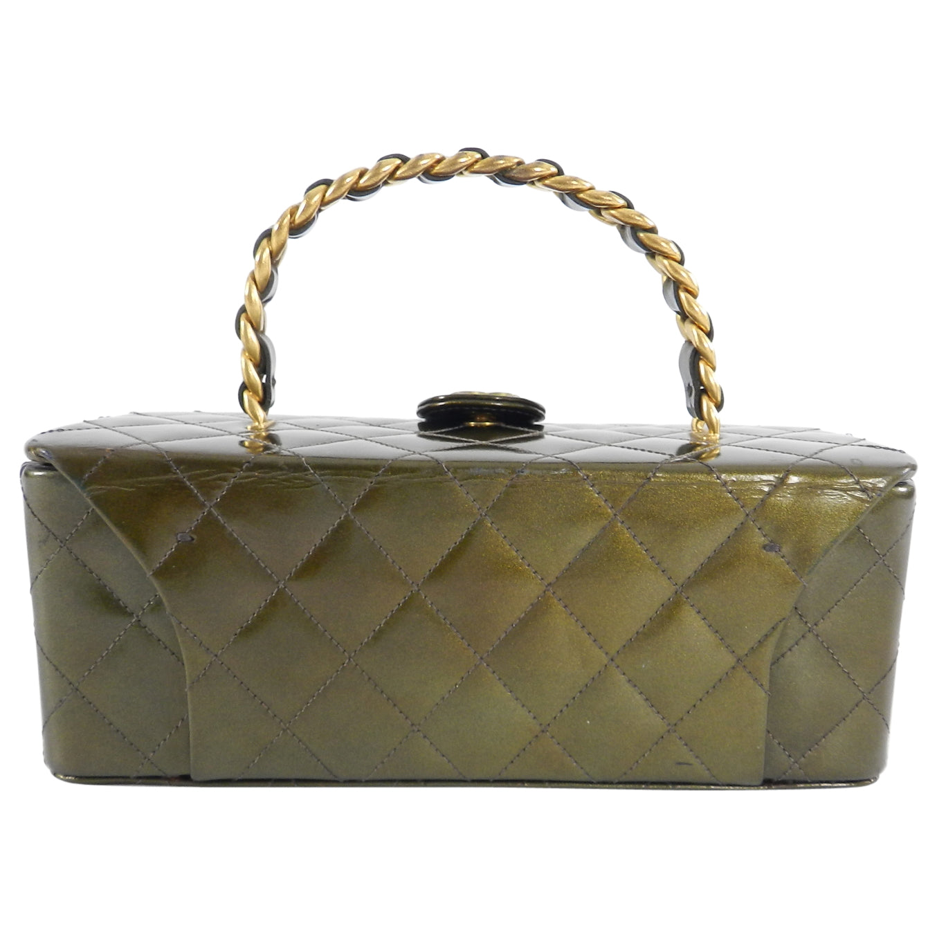 Chanel Vintage 1994 Olive Green Patent Vanity Case Bag
