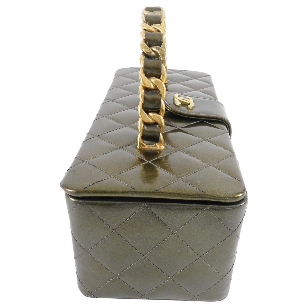 Chanel Vintage 1994 Olive Green Patent Vanity Case Bag