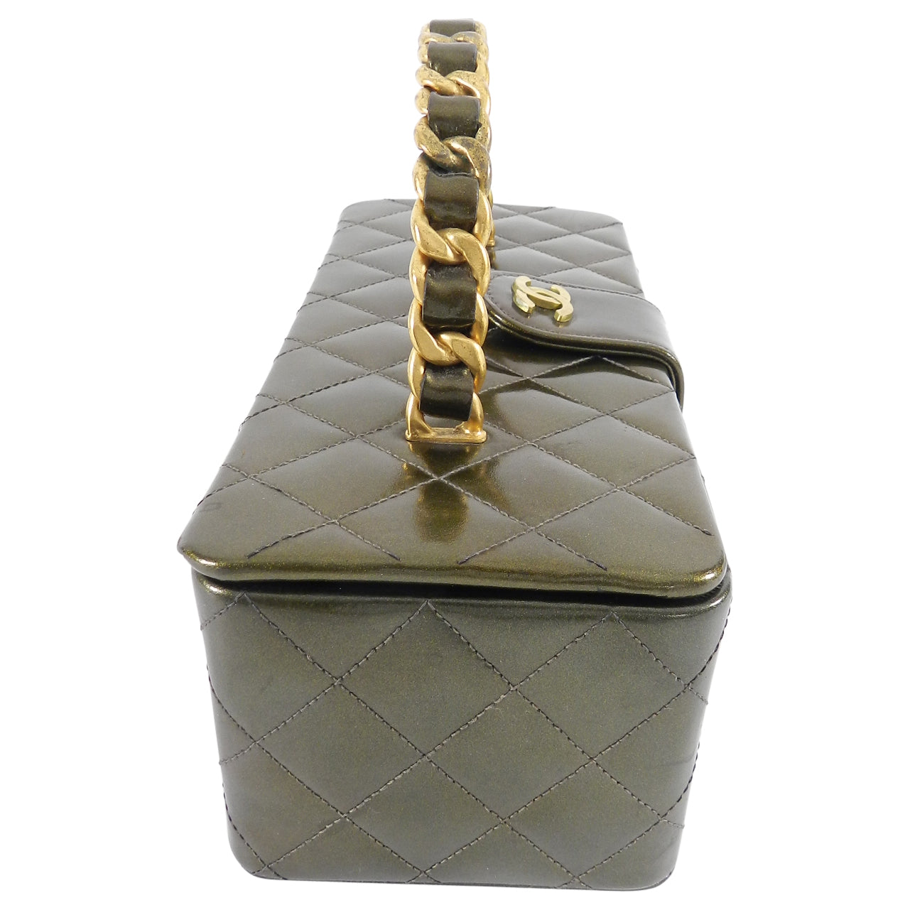 Chanel Vintage 1994 Olive Green Patent Vanity Case Bag