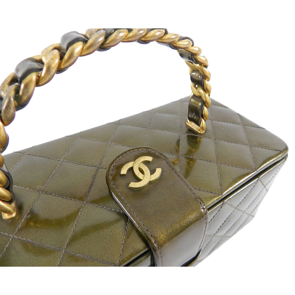Chanel Vintage 1994 Olive Green Patent Vanity Case Bag