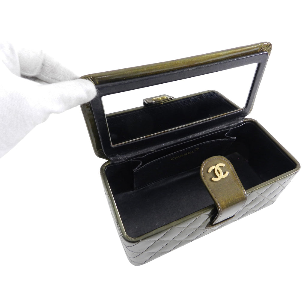 Chanel Vintage 1994 Olive Green Patent Vanity Case Bag