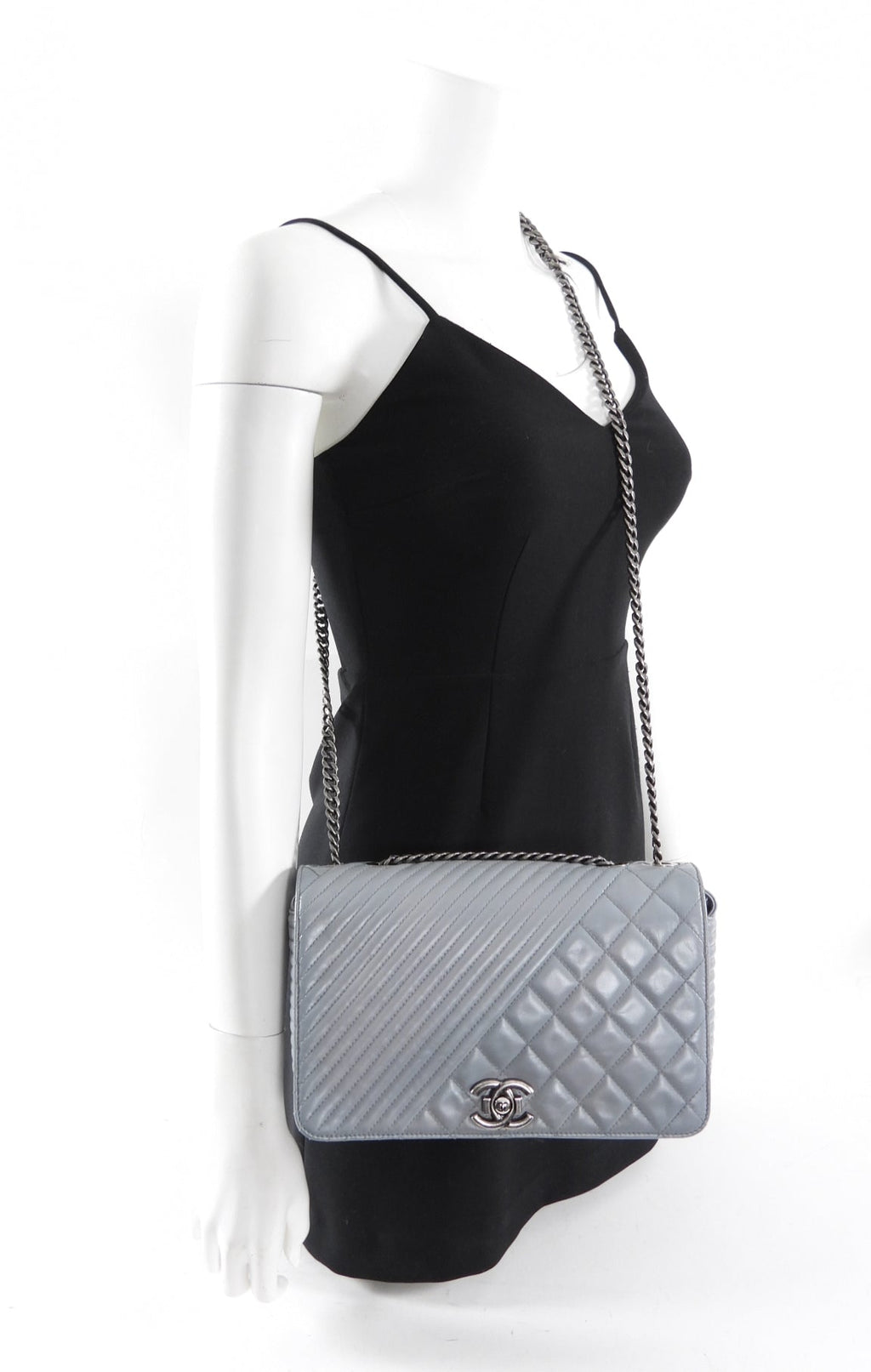 Chanel Grey Leather Coco Boy Medium Flap Bag