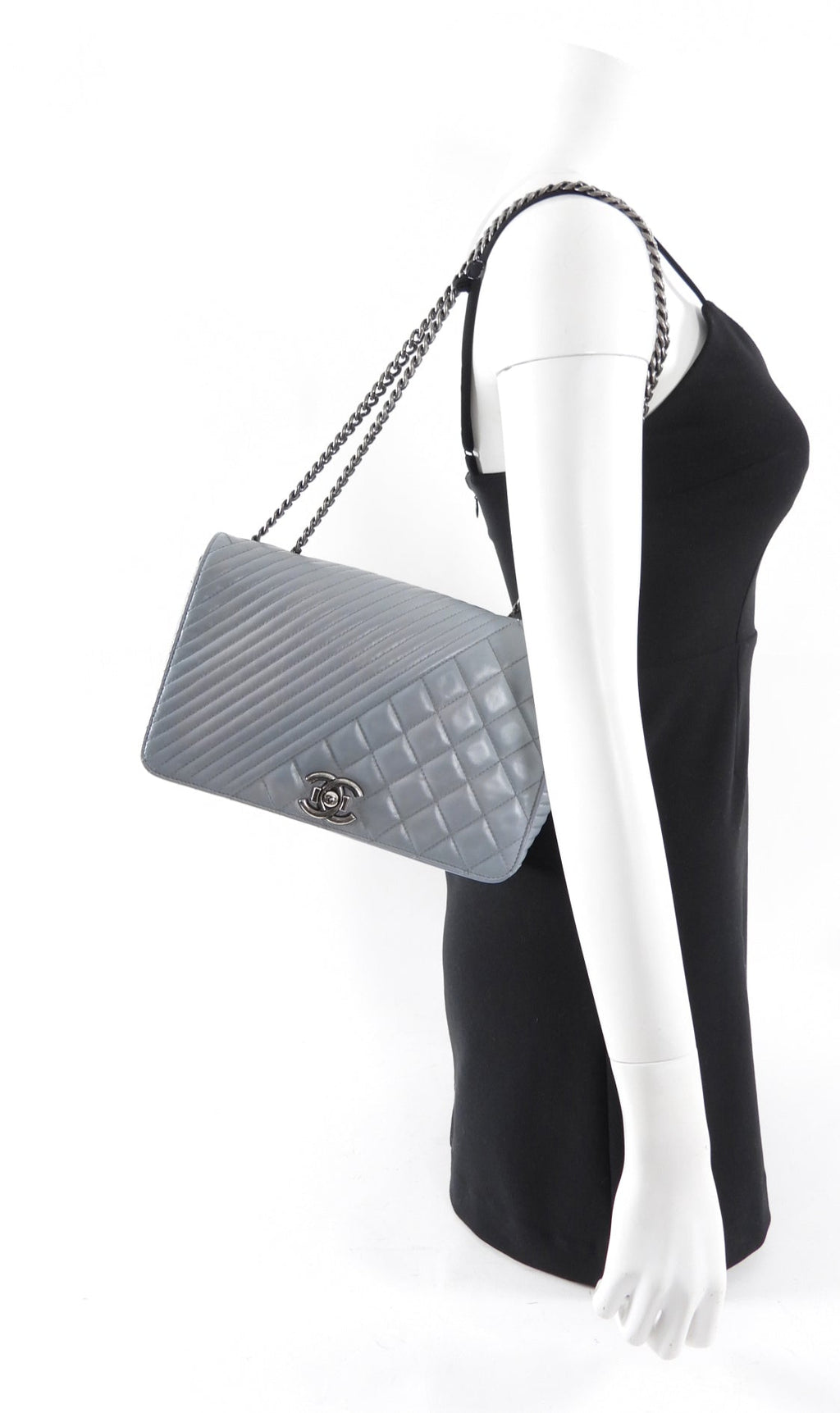 Chanel Grey Leather Coco Boy Medium Flap Bag