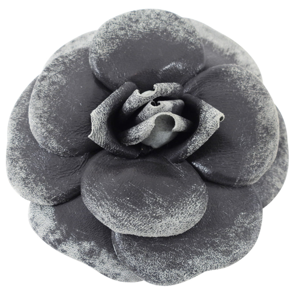 Chanel Grey Distressed Camelia Flower Brooch / Pin