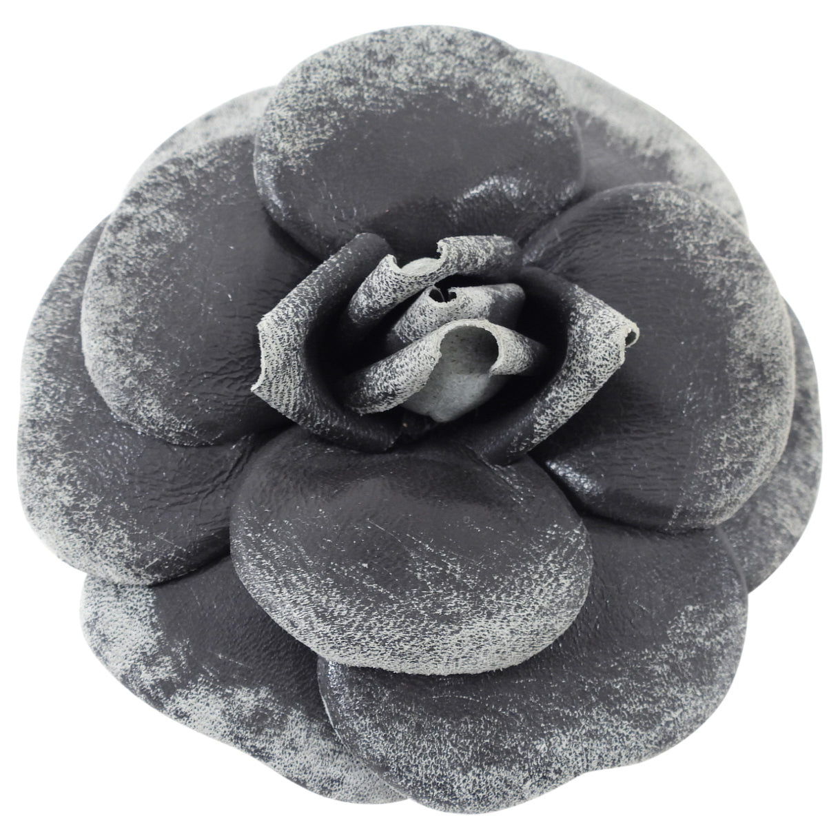 Chanel Grey Distressed Camelia Flower Brooch / Pin