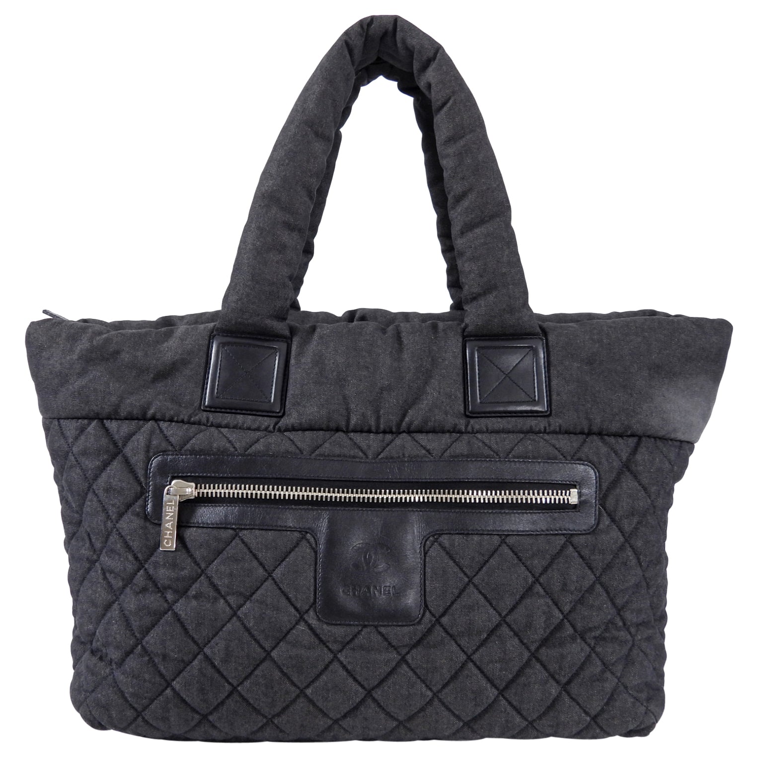 Chanel Grey Denim Quilted Soft Cocoon Tote Bag