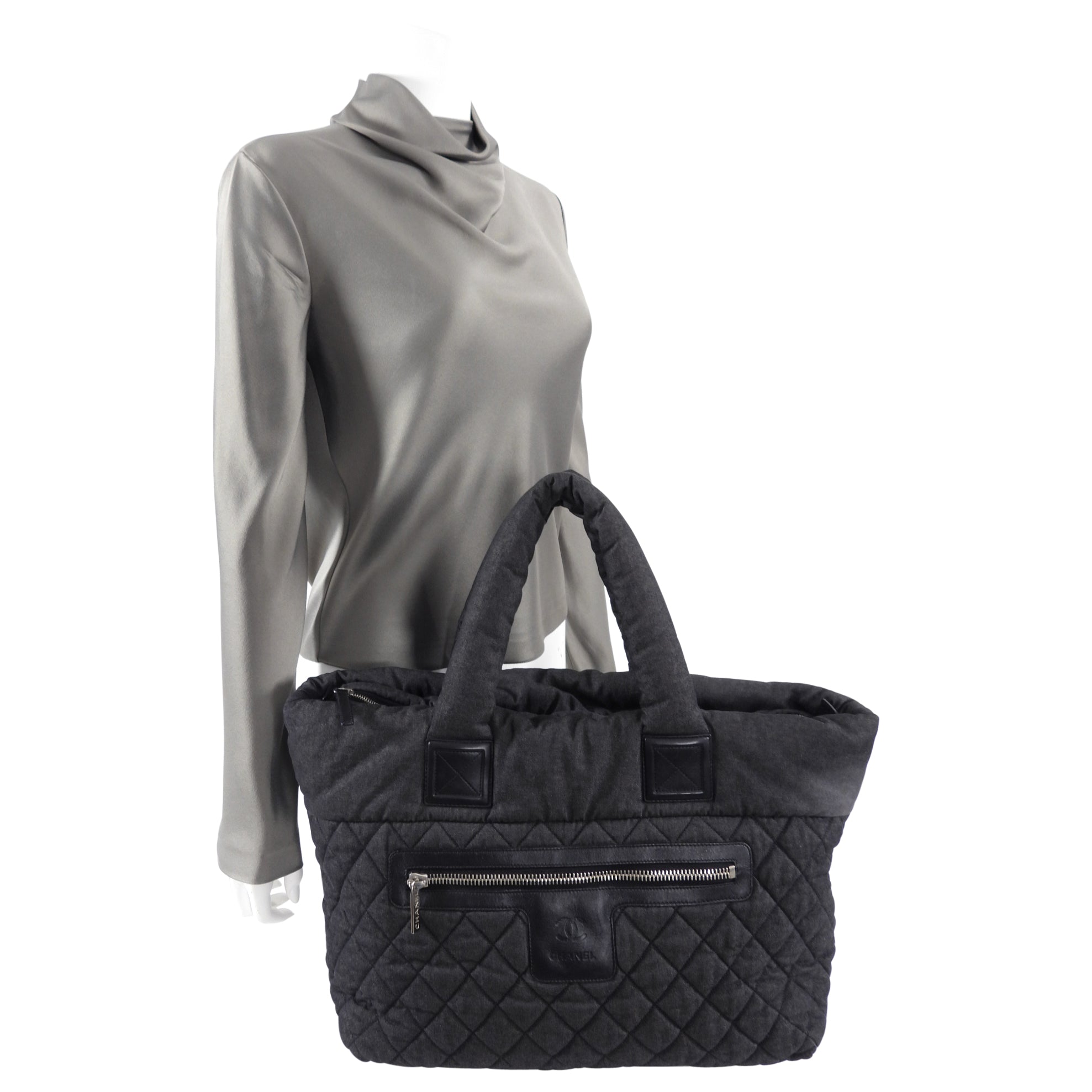 Chanel Grey Denim Quilted Soft Cocoon Tote Bag