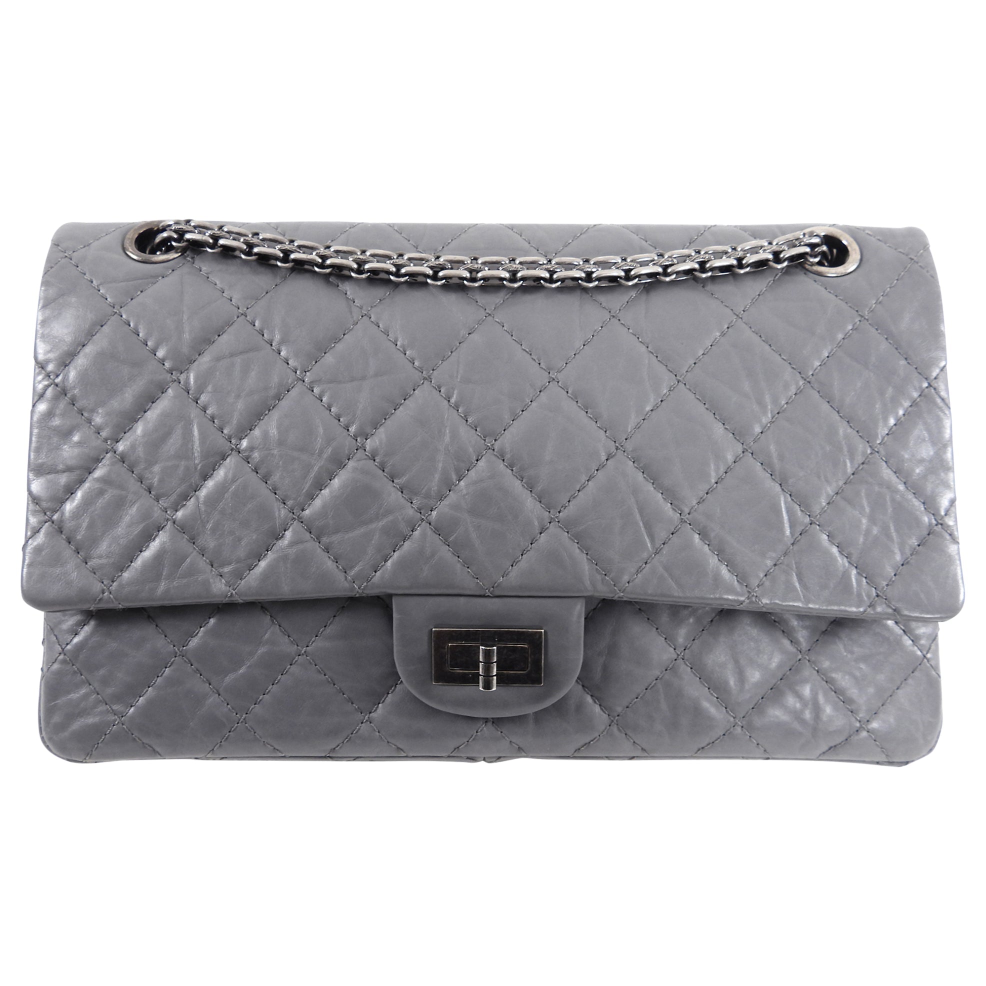 Chanel Grey Aged Calfskin Medium 226 Double Flap Bag