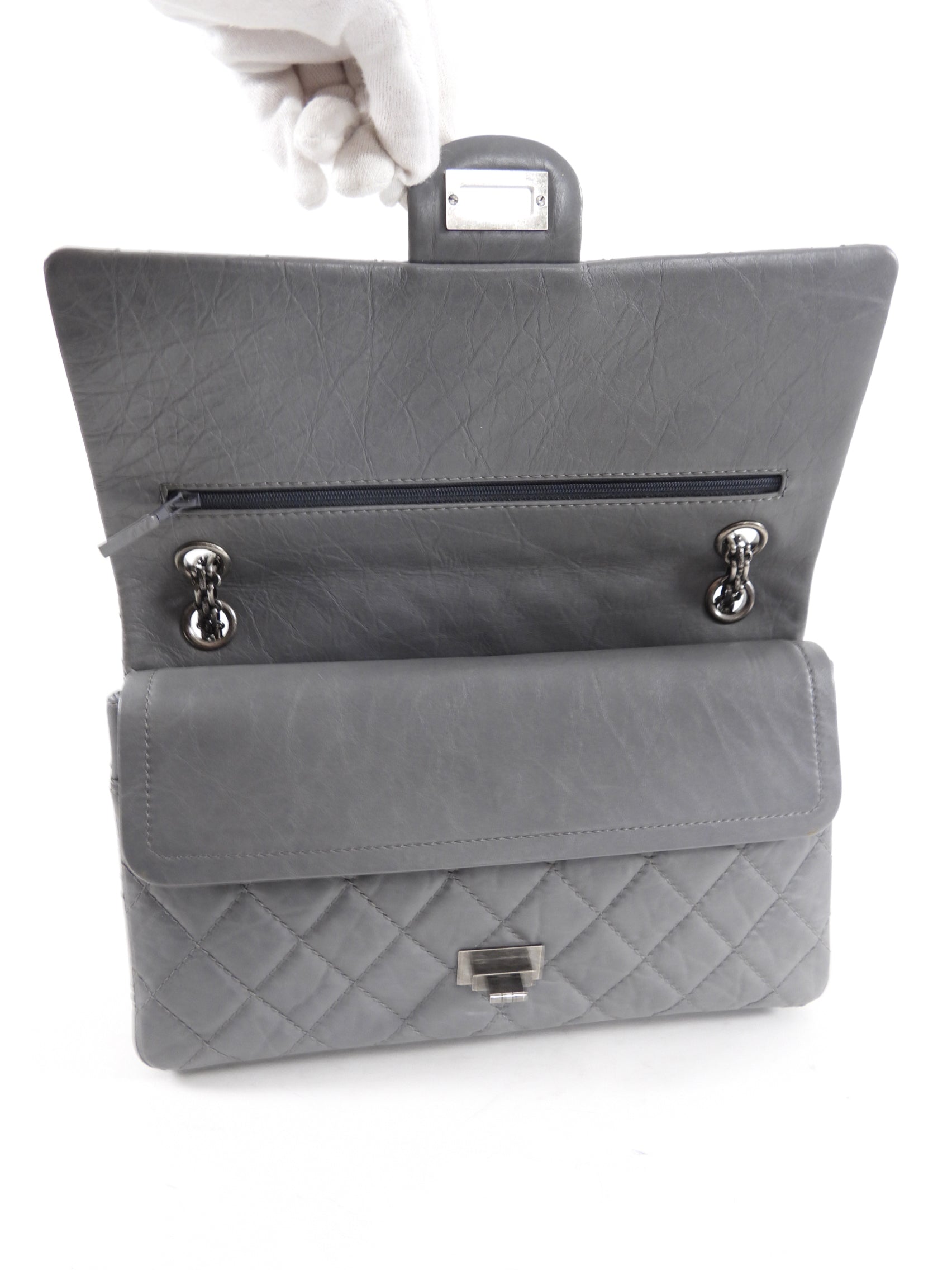 Chanel Grey Aged Calfskin Medium 226 Double Flap Bag