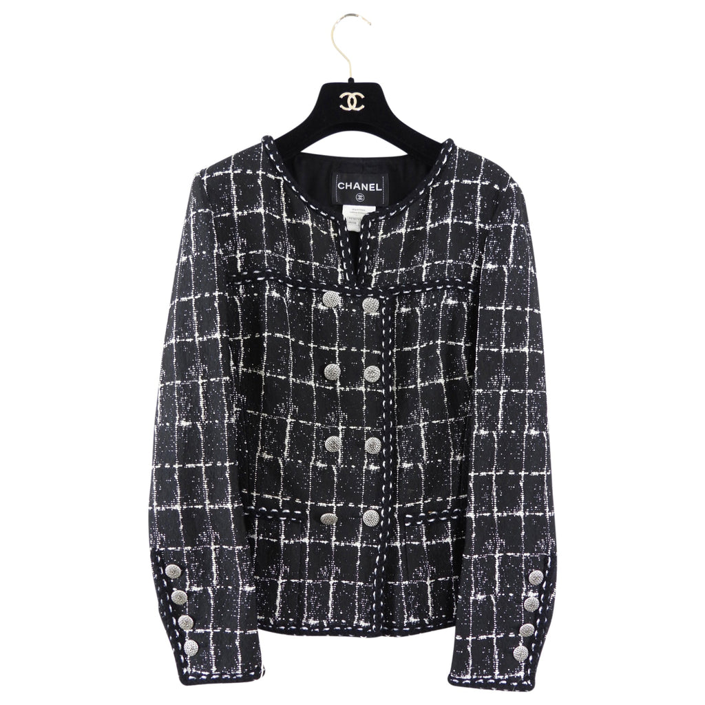 Chanel 14P Black and White Grid Jacket with Buttons - FR42
