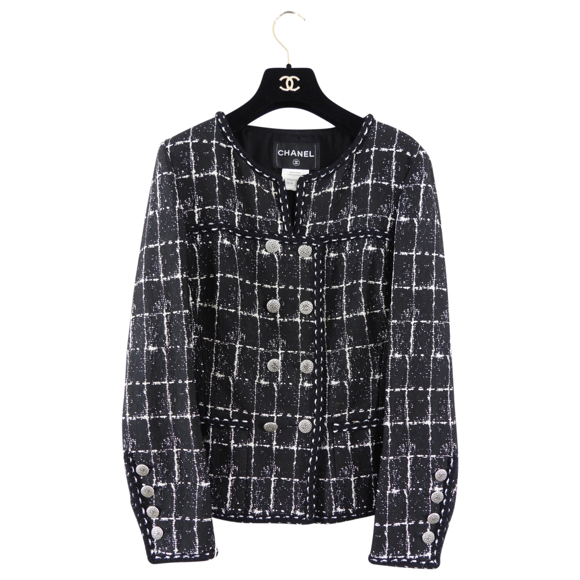 Chanel 14P Black and White Grid Jacket with Buttons - FR42