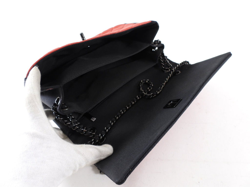 Chanel Red Quilted Leather Grosgrain Trim Chain Flap Bag