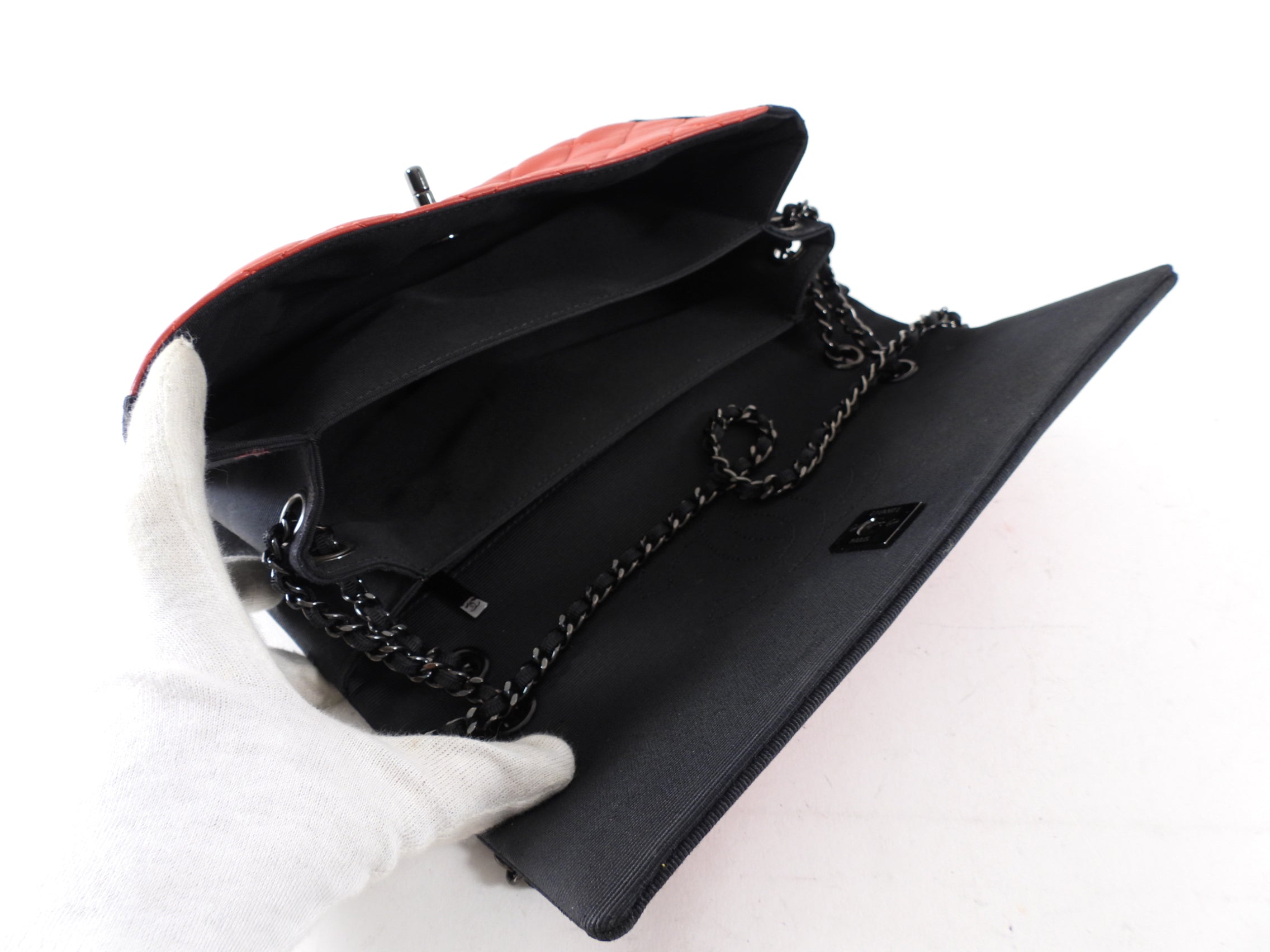 Chanel Red Quilted Leather Grosgrain Trim Chain Flap Bag