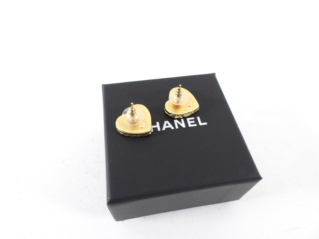 Chanel 24P Coco Navy Enamel Heart Earrings