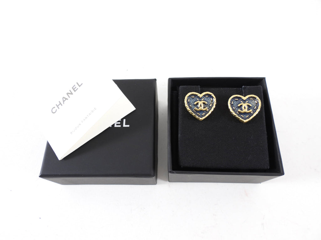 Chanel 24P Coco Navy Enamel Heart Earrings