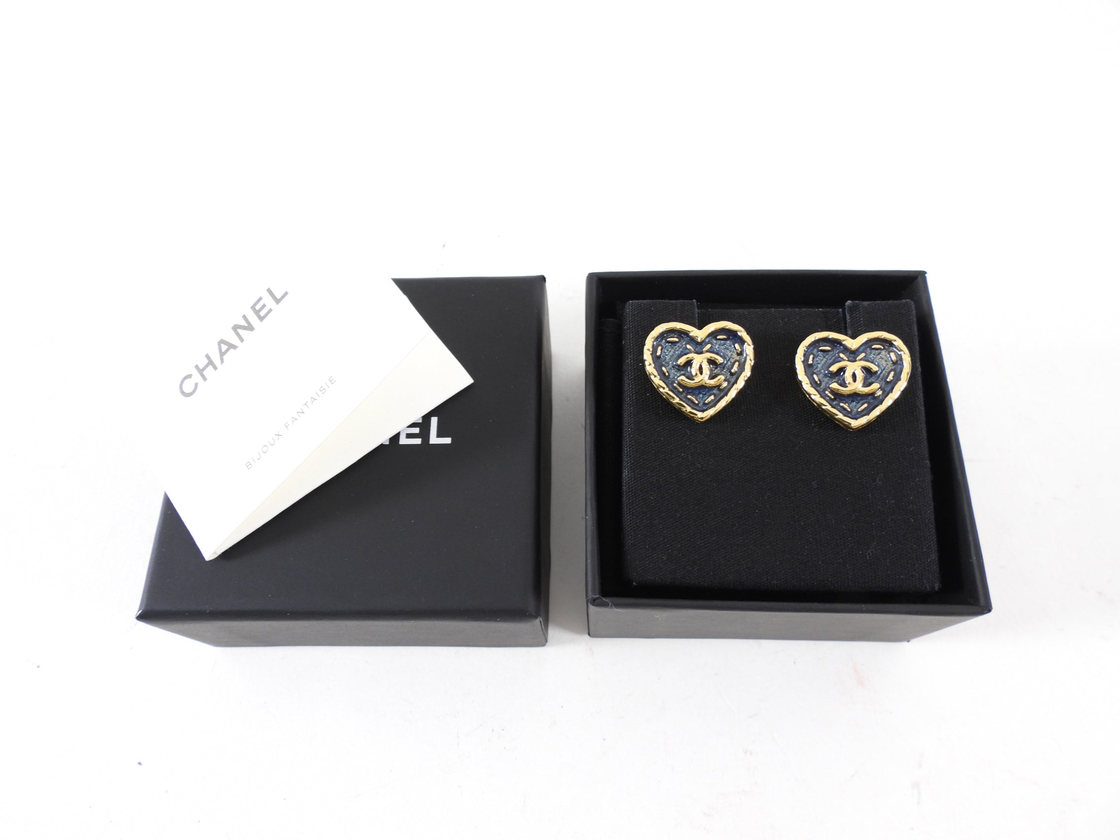 Chanel 24P Coco Navy Enamel Heart Earrings