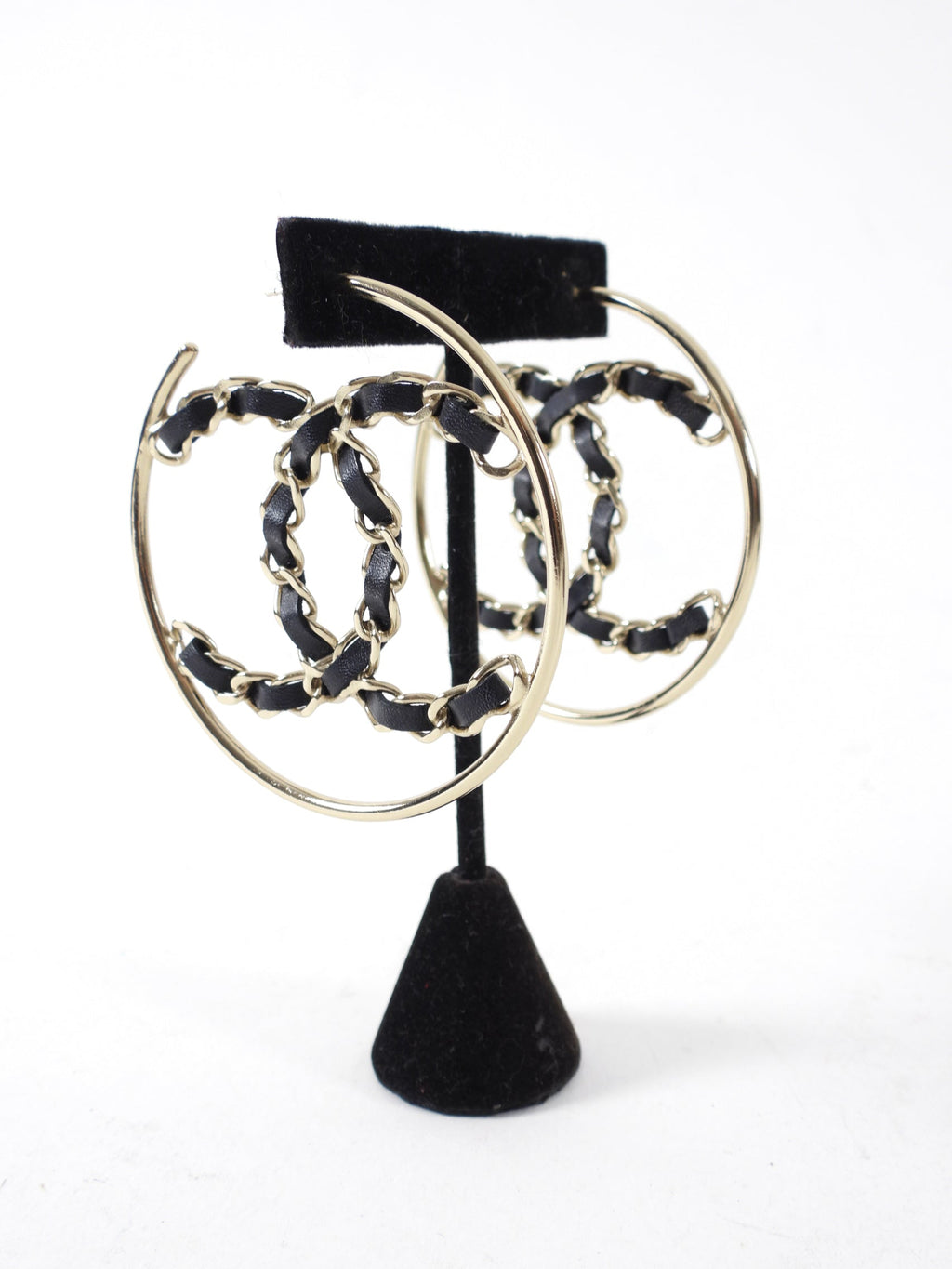 Chanel 19B Braided CC Large Light Gold Hoop Earrings