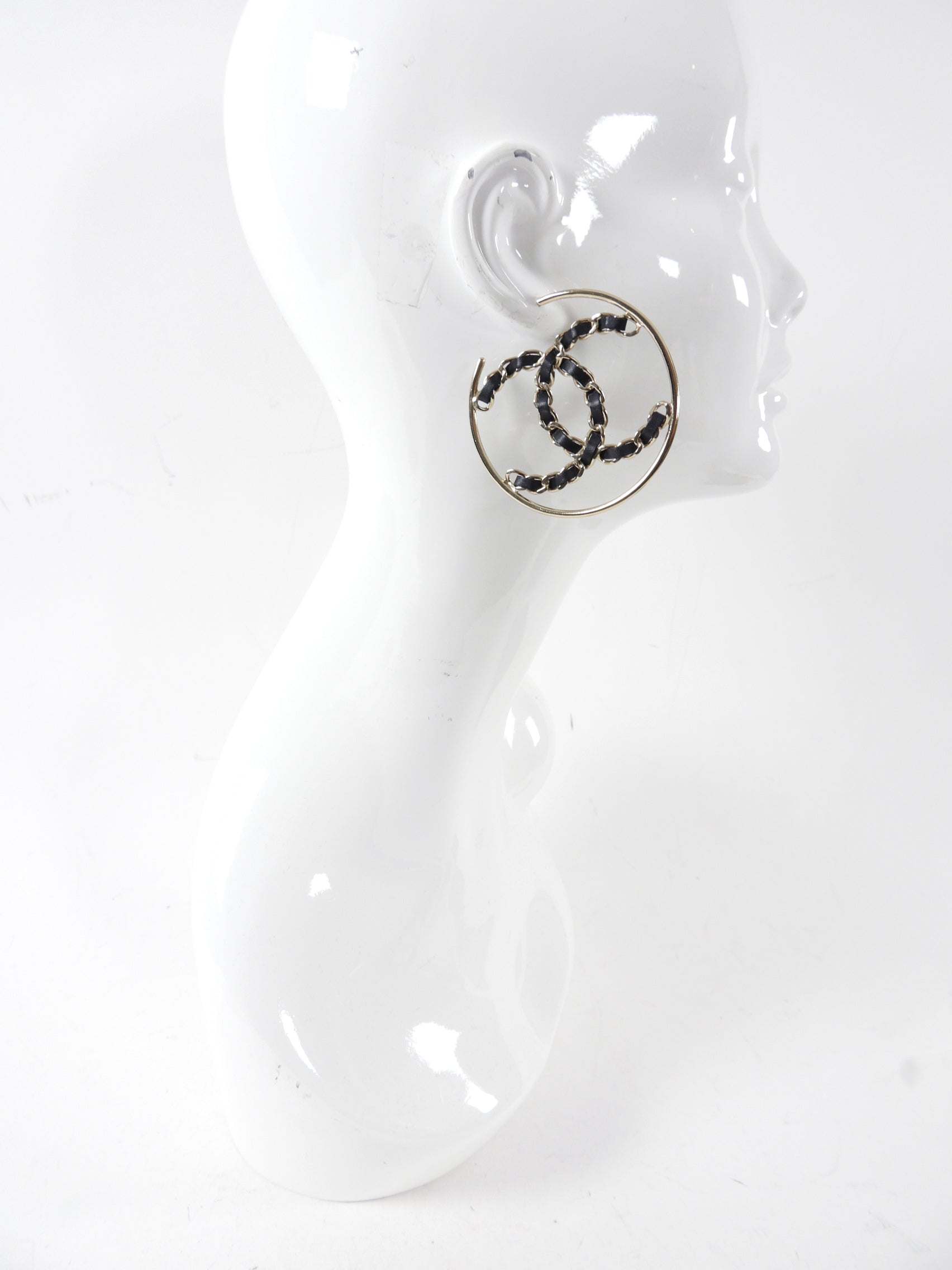 Chanel 19B Braided CC Large Light Gold Hoop Earrings