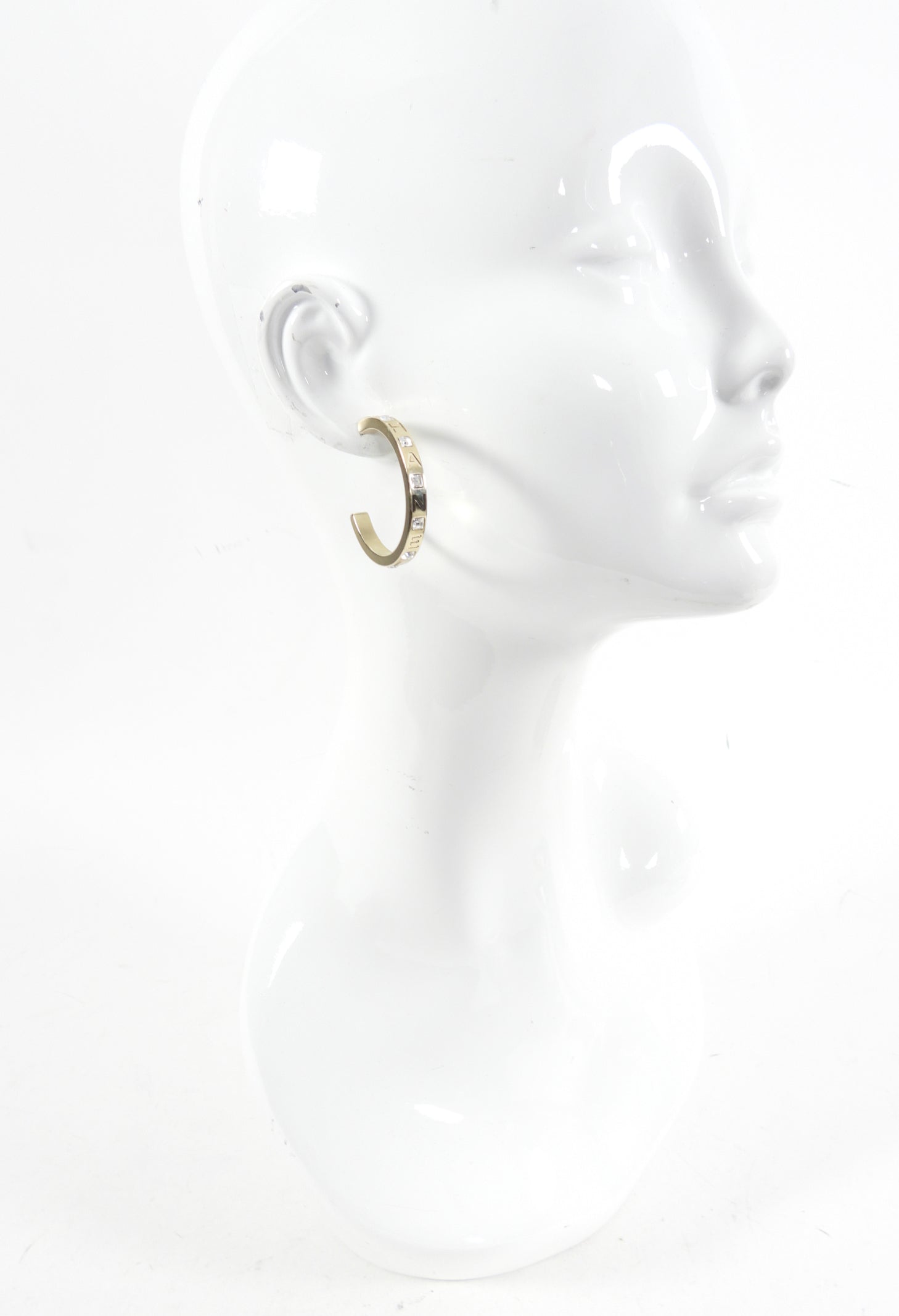 Chanel 21P Light Gold and Crystal Logo Hoop Earrings