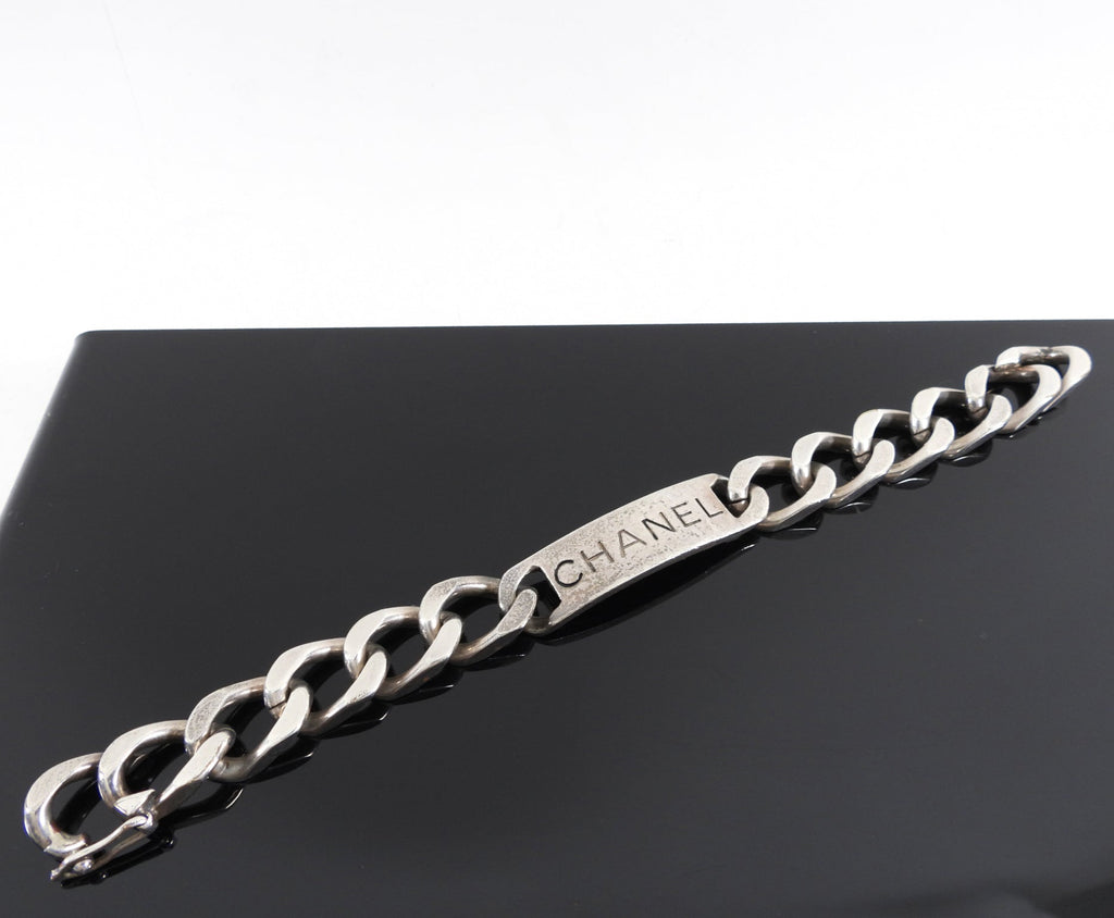 Chanel Vintage 96P Antiqued Silver Logo ID Bracelet