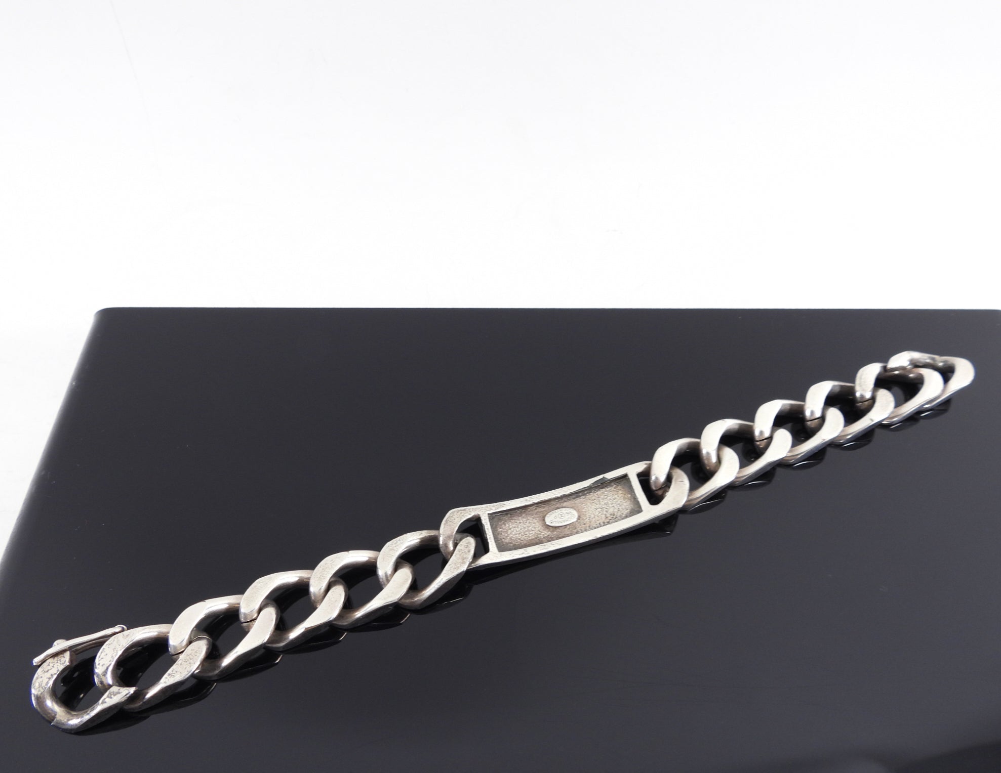 Chanel Vintage 96P Antiqued Silver Logo ID Bracelet