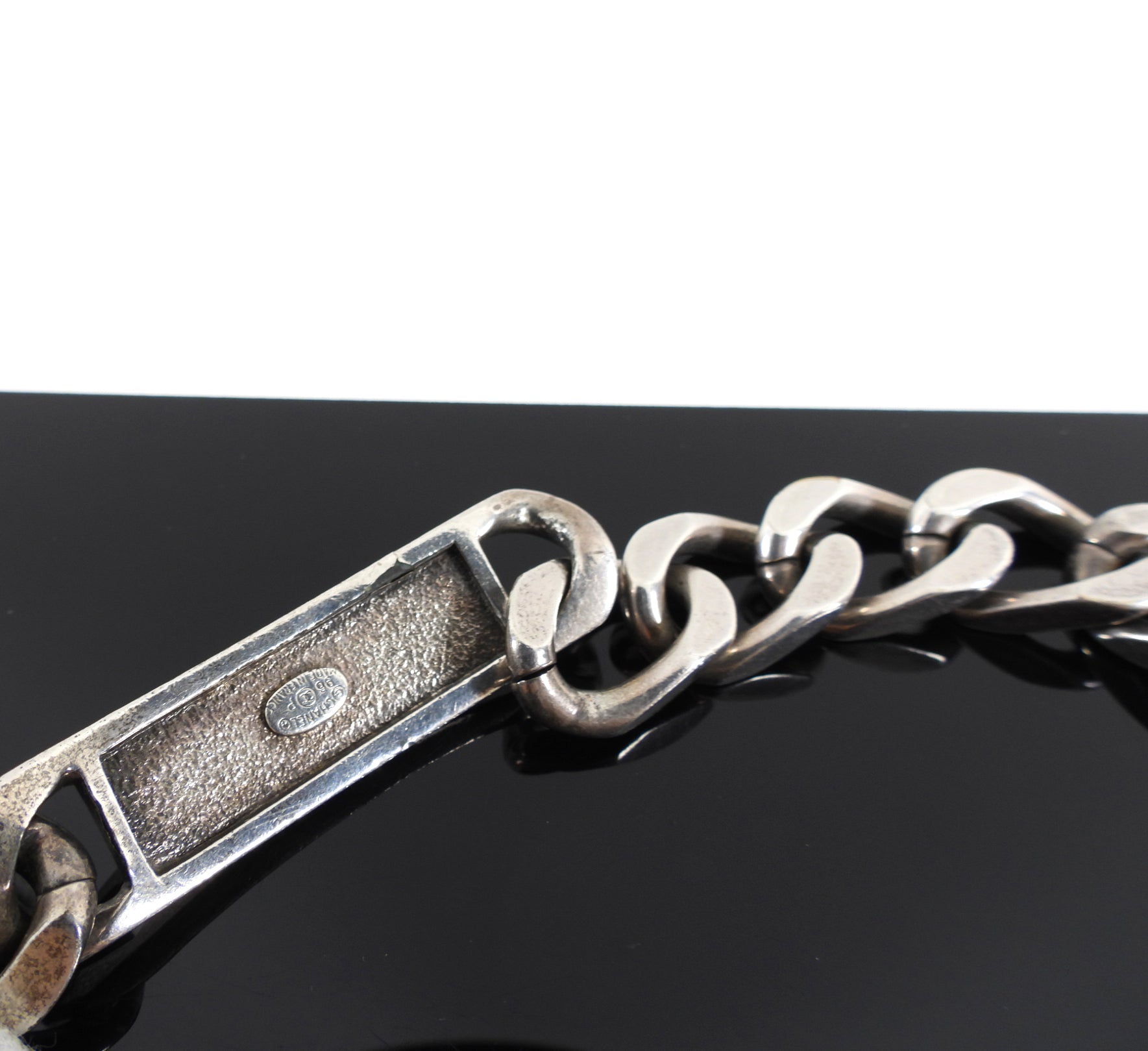 Chanel Vintage 96P Antiqued Silver Logo ID Bracelet