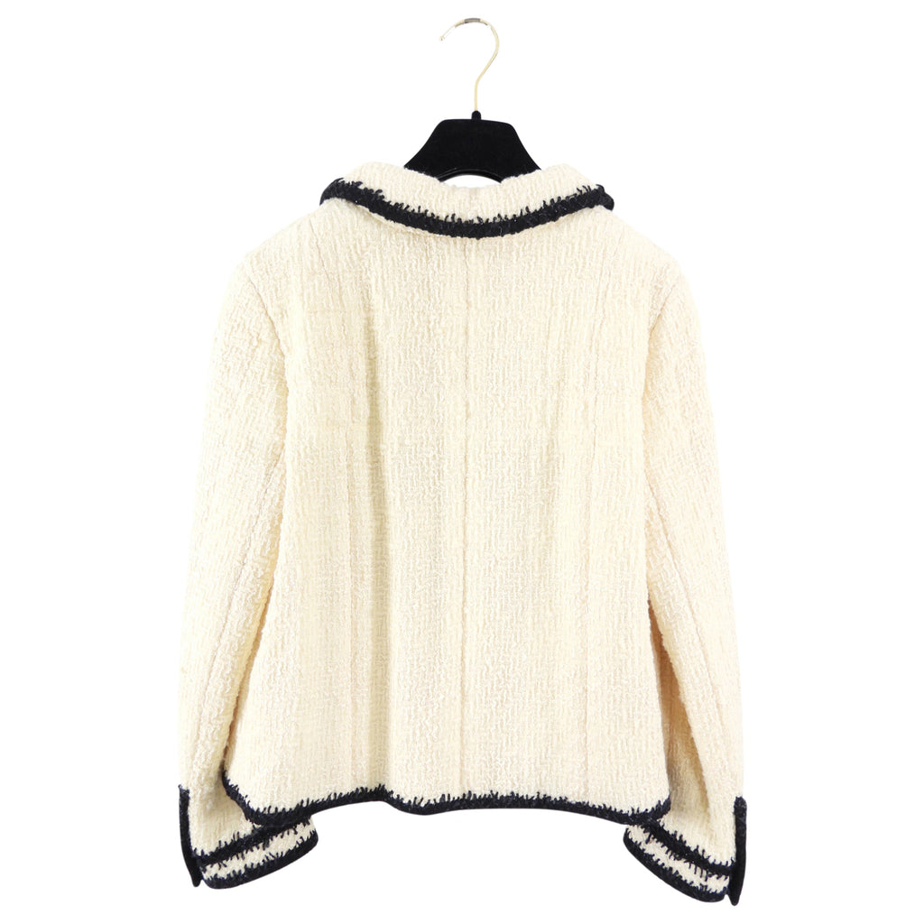 Chanel 06A Ivory Quilted Tweed Jacket with Black Trim - FR42 / M / 6/8