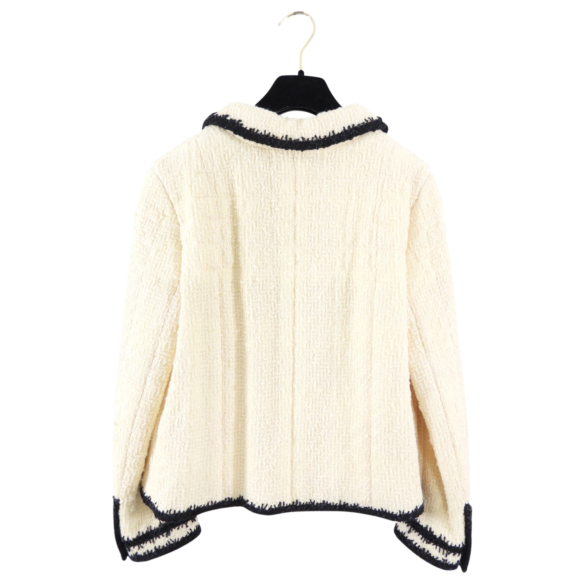 Chanel 06A Ivory Quilted Tweed Jacket with Black Trim - FR42 / M / 6/8