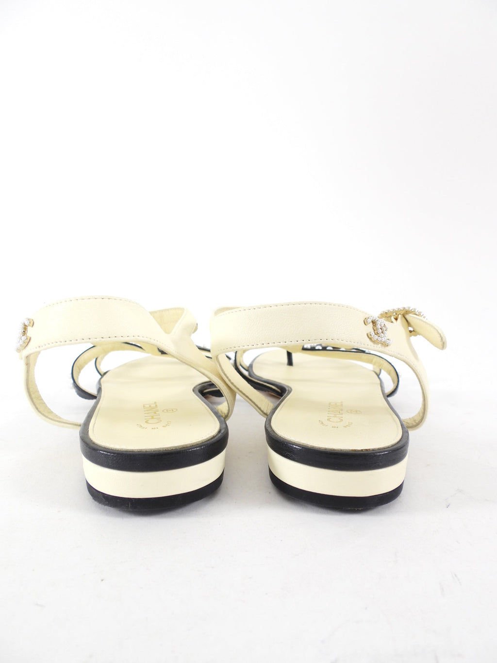 Chanel SS16 Black White Faux Pearl Cage Flat Sandals - 37 / 37.5