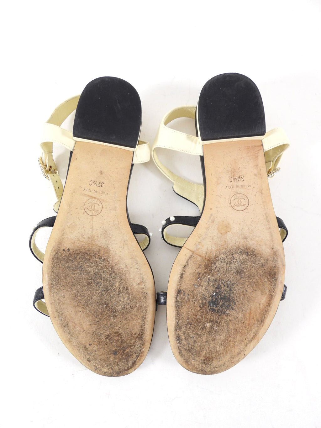 Chanel SS16 Black White Faux Pearl Cage Flat Sandals - 37 / 37.5