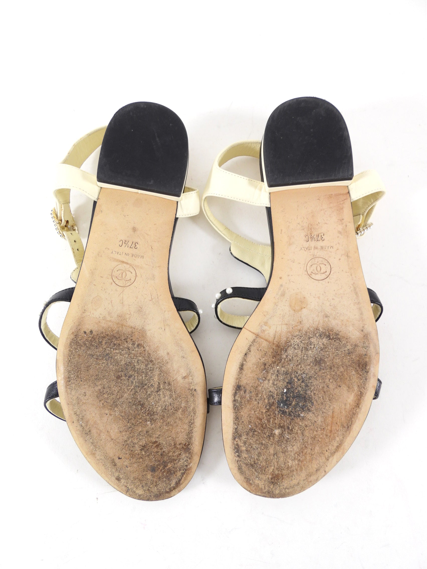 Chanel SS16 Black White Faux Pearl Cage Flat Sandals - 37 / 37.5