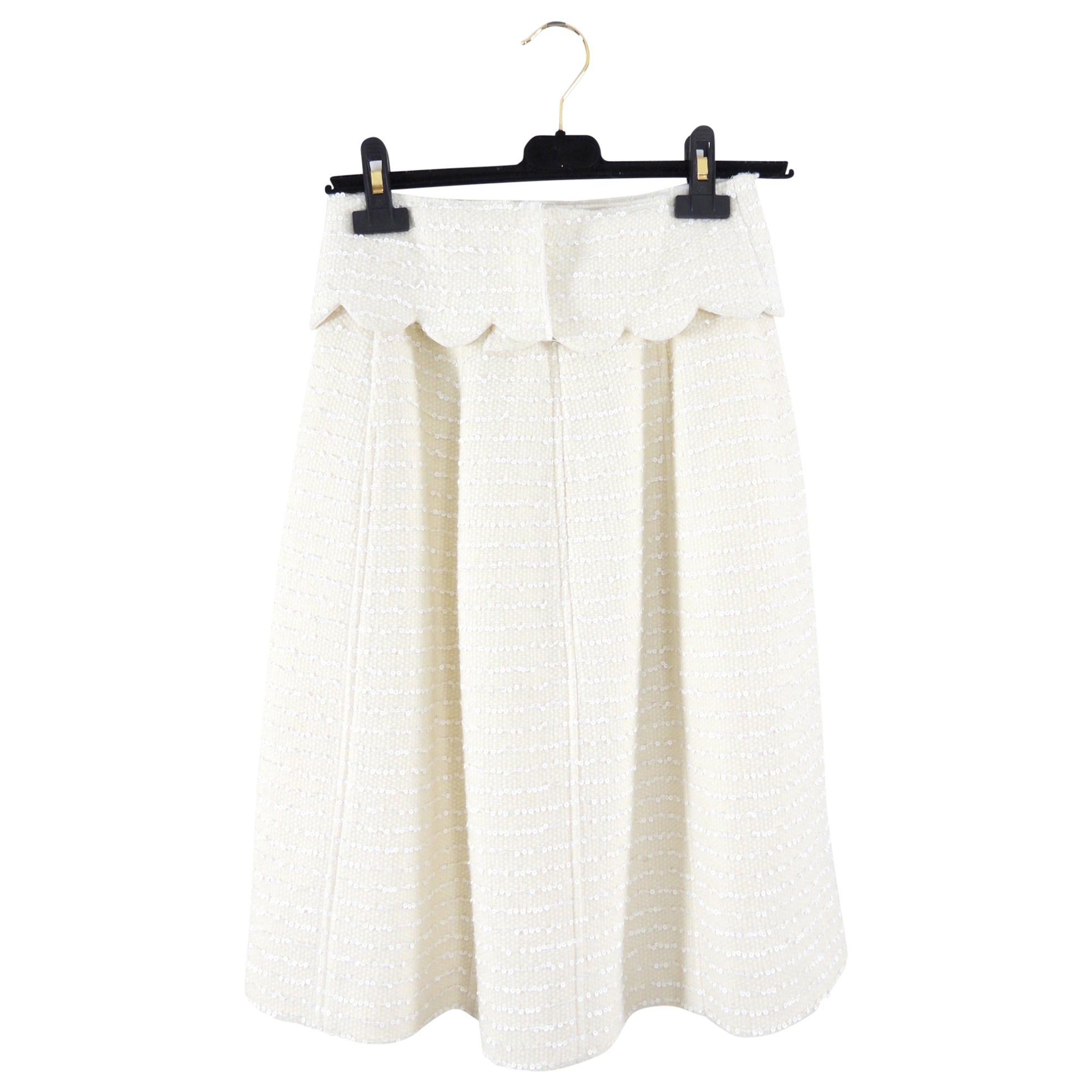 Chanel Pre-Fall 2021 Ivory Sequin Skirt - 26" waist