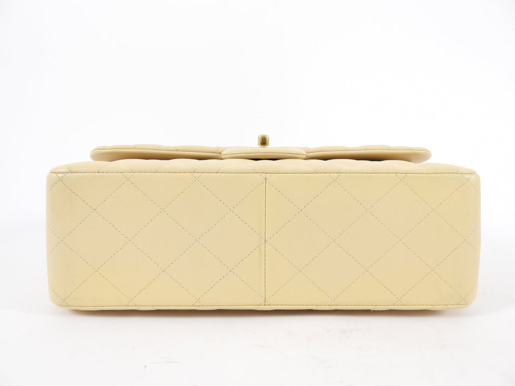 Chanel Beige Lambskin Jumbo Classic Double Flap Bag GHW