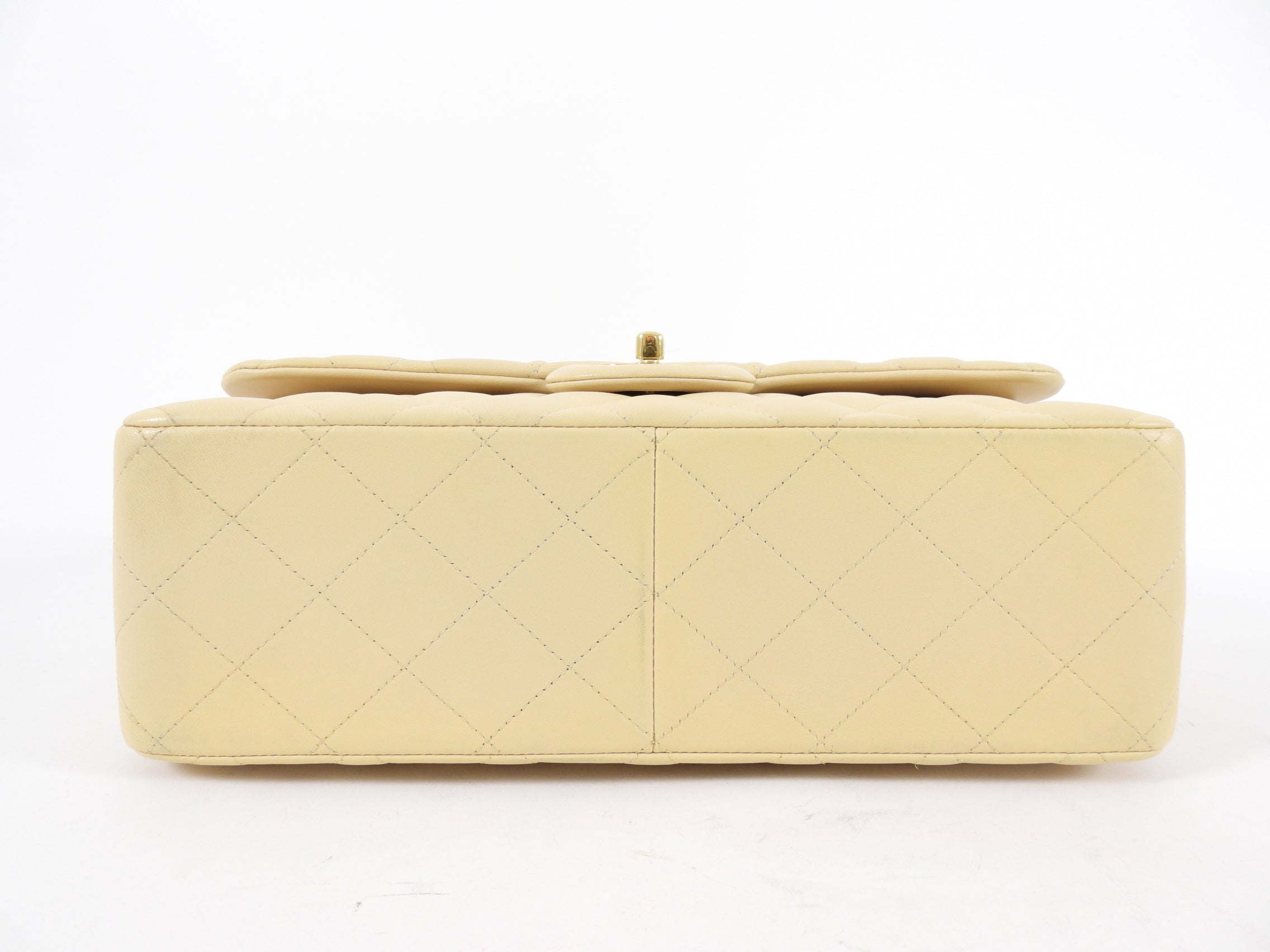 Chanel Beige Lambskin Jumbo Classic Double Flap Bag GHW