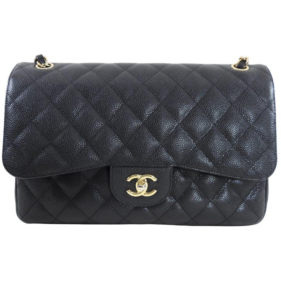 Chanel Black Caviar Jumbo Double Classic Flap Bag