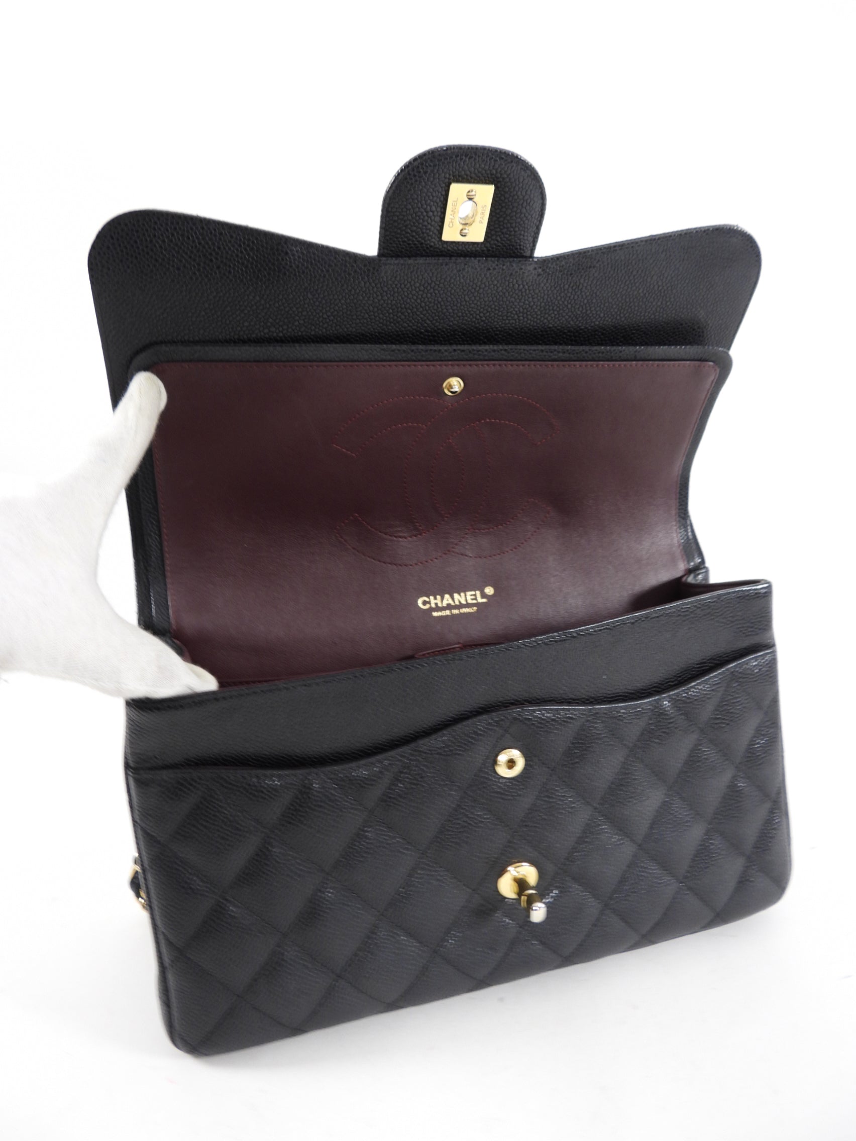 Chanel Black Caviar Jumbo Double Classic Flap Bag