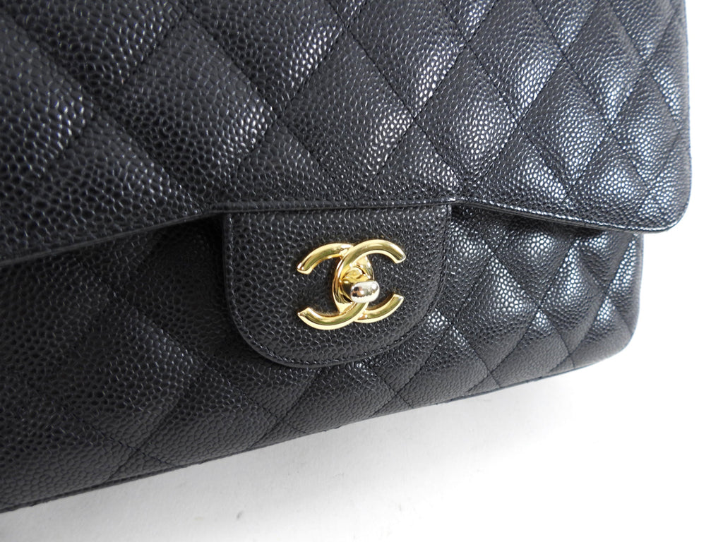 Chanel Black Caviar Jumbo Double Classic Flap Bag