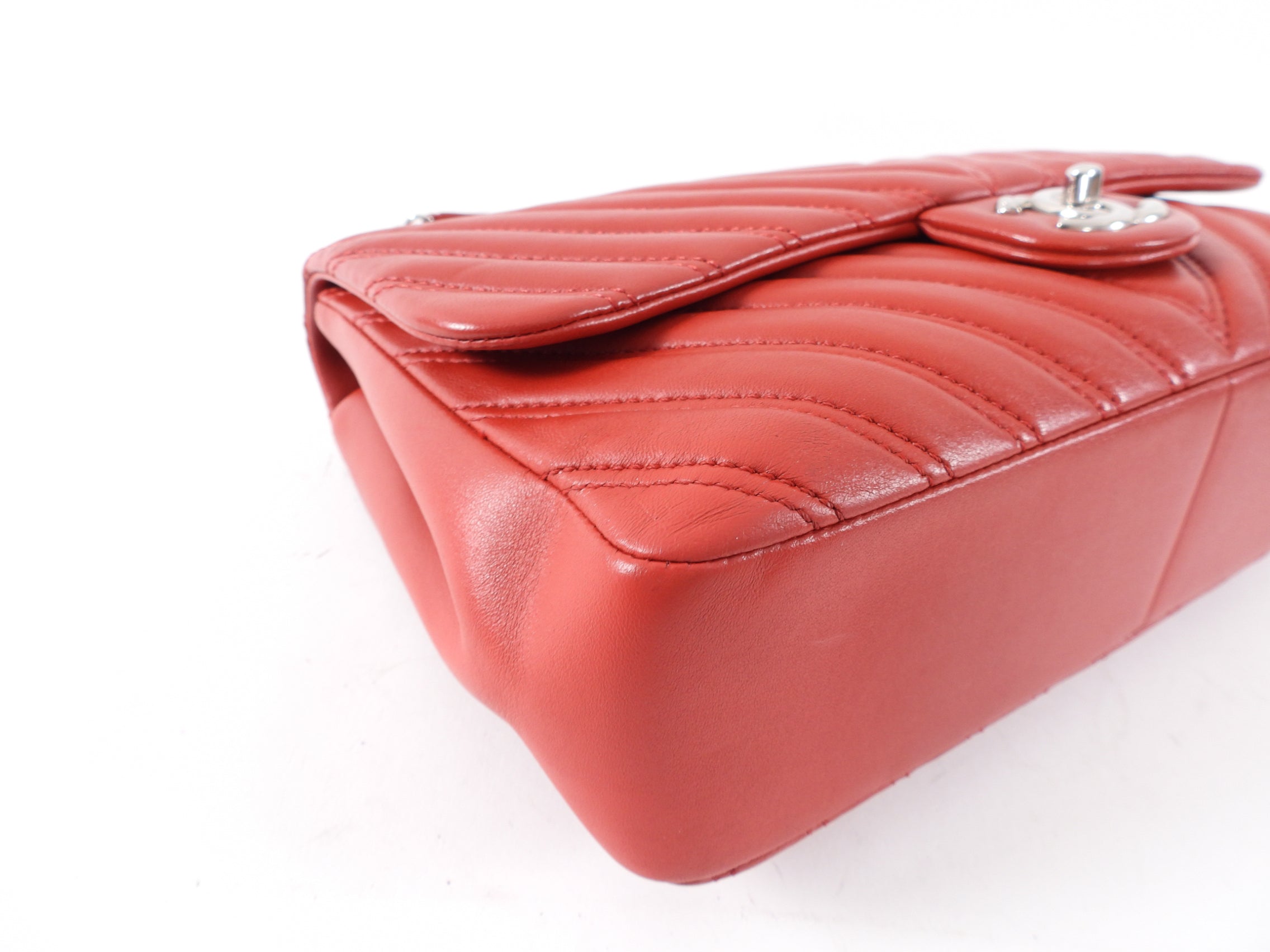 Chanel Red Jumbo Chevron Quilted Single Flap Bag SHW