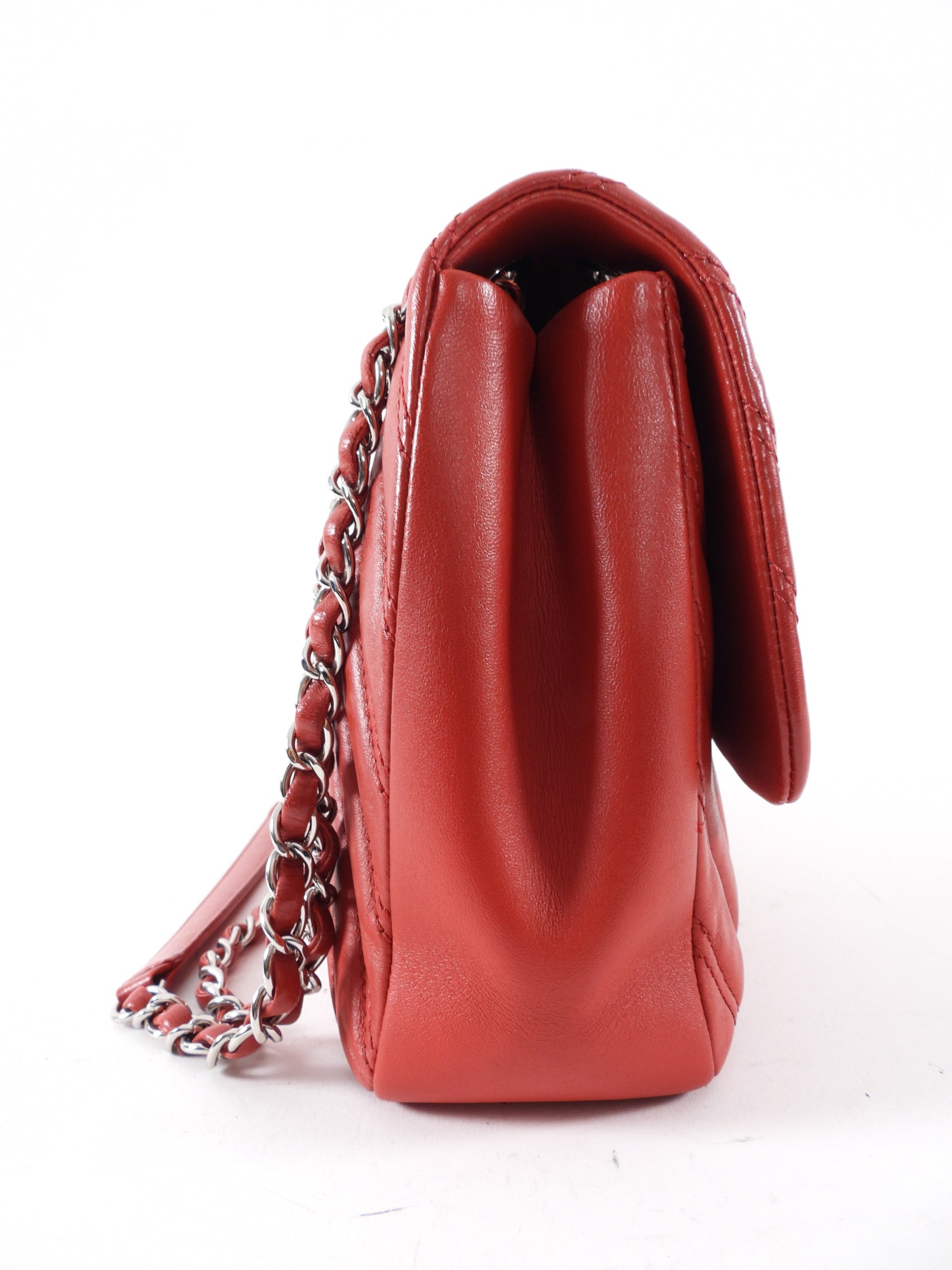 Chanel Red Jumbo Chevron Quilted Single Flap Bag SHW