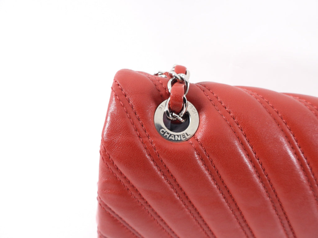 Chanel Red Jumbo Chevron Quilted Single Flap Bag SHW