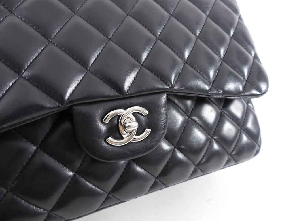 Chanel Black Lambskin Leather Jumbo Double Classic Flap Bag SHW
