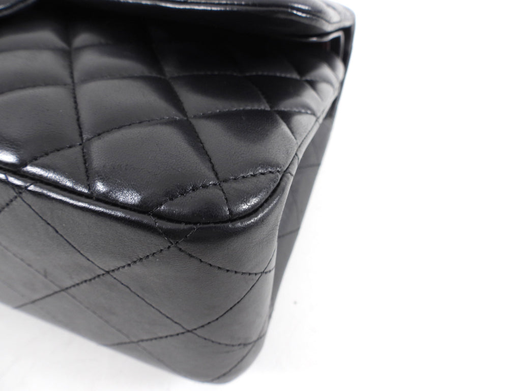 Chanel Black Lambskin Leather Jumbo Double Classic Flap Bag SHW